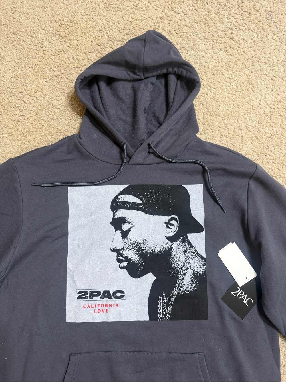 2Pac California Love Graphic Hoodie Medium Volcanic Ash Grey Mens New Size M